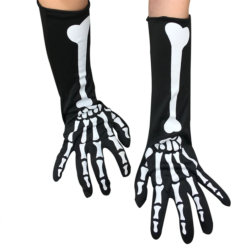 

Black Halloween Gloves 1 Pairs Skeleton Middle Long Gloves Full Fingers Skull Mittens Punk Style Mittens Costume Cosplay Glove