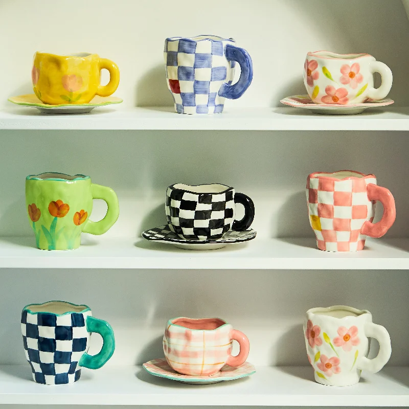 

Korean Style Coffee Mug Irregular Hand-painted Flowers Mug Breakfast Milk Cup Ceramic Coffee Cup Ceramic Mugs
