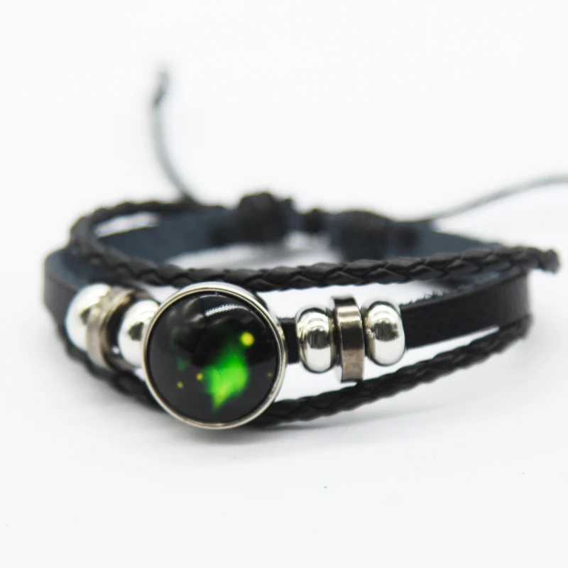 12pcs/Set 12 Constellations Wholesale Item Bulk Mix Lots Luminous Handmade Leather Bracelets Charm Snaps Bangles Fashion Jewelry - купить по