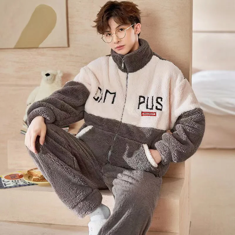 1 4XL 5XL Winter Pajama man Flannel Warm Home Clothes Coral Fleece Sleepwear Thick Warm Nightwear Large Size Pyjama