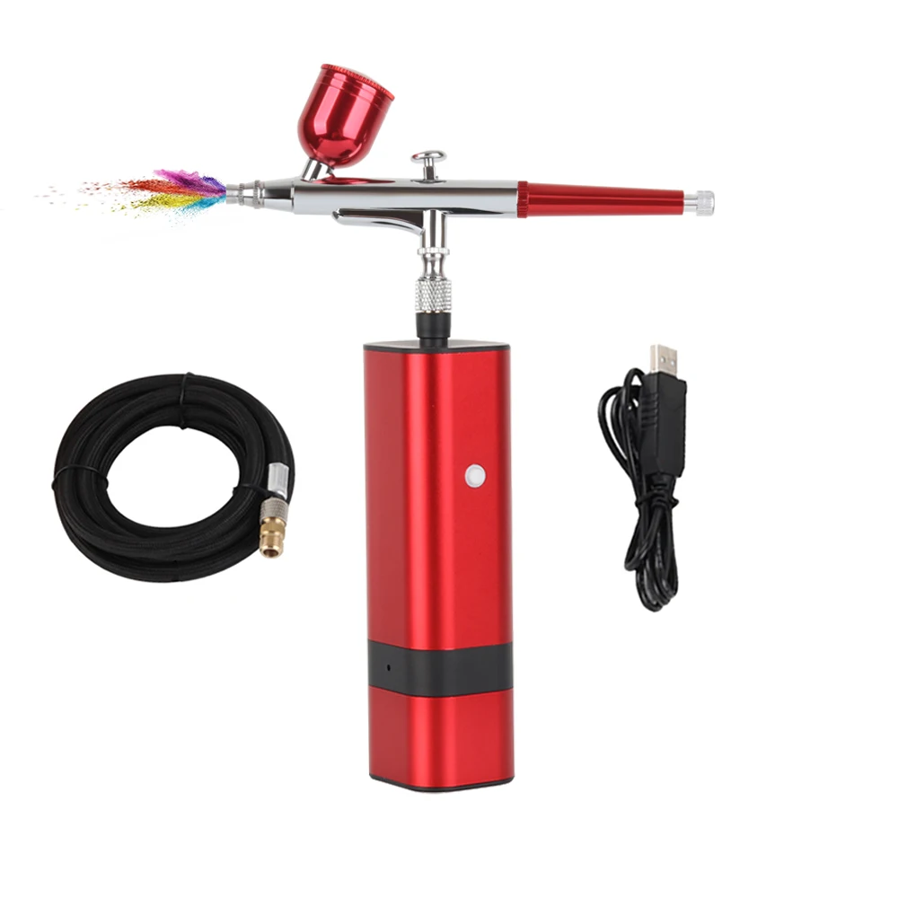 New Integrated Mini Airbrush Barber Makeup Machine System Air Brush Black And Red Compressor With Dual Action Gun Wireless