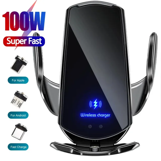 100W Car Wireless Charger Magnetic Automatic Car Mount Phone Holder For iPhone 14 13 12 Samsung Infrared Induction Fast Charging 1