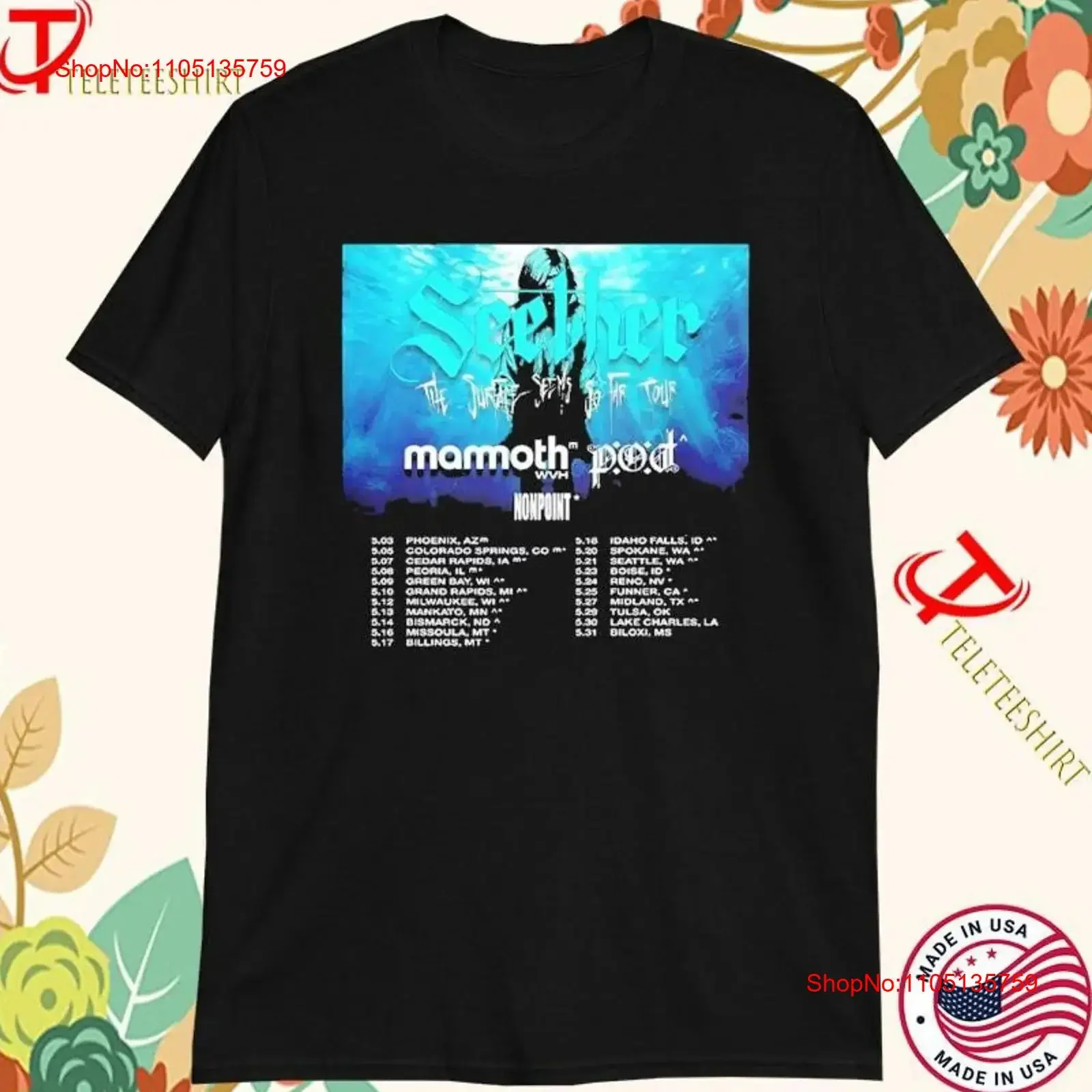 Фото Футболки Seether The Surface Seems So Far Tour 2025 с датами, винтажные стильные футболки унисекс, универсальные, мягкие, с рисунком, слегка стильные, повседневные №1
