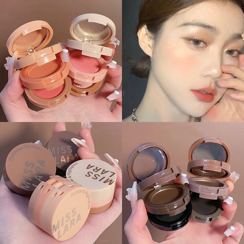 

3 Color Highlight Shadow Rouge Makeup Palette Peach Blush Contour Face Glitter Pigment Hairline Eyebrow Powder Cosmetics