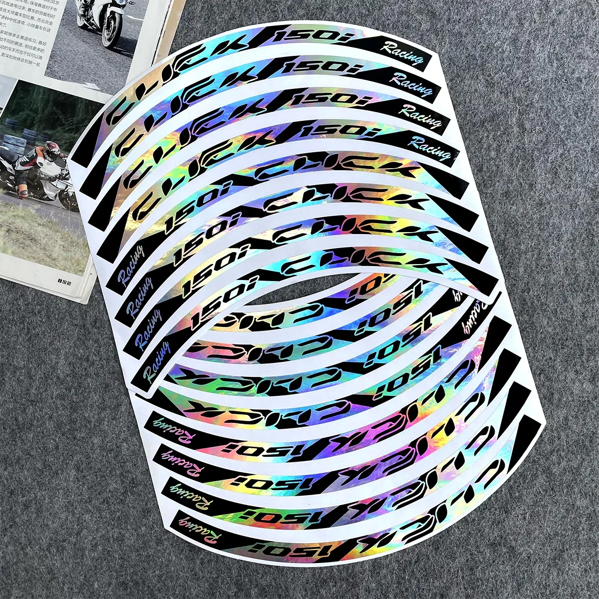 

Лазерные радужные наклейки на обод мотоцикла, колесо скутера, колесо, полоса, лента, наклейка, аксессуары для Honda CLICK 125 125i CLICK150i 150