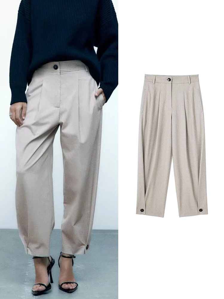 

RDMQ 2023 Spring Summer Newest Solid Women Folds Pants Office Outfits Zipper Harem Pant High Street Loose Trousers