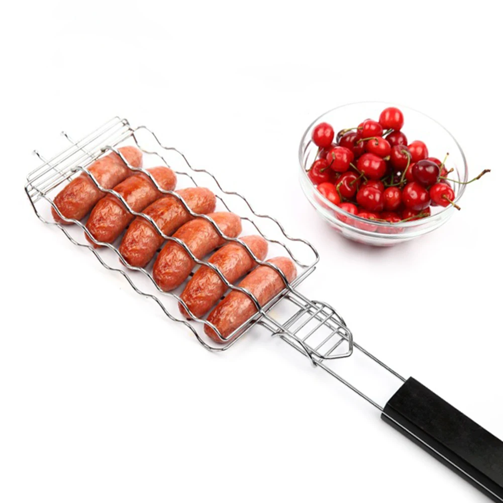 

Hot Dog Rack Metal Mesh Baskets BBQ Barbecue Sausage Grilling Basket Grill Rack BBQ Accessories Christmas Party BBQ Tool 21.8''