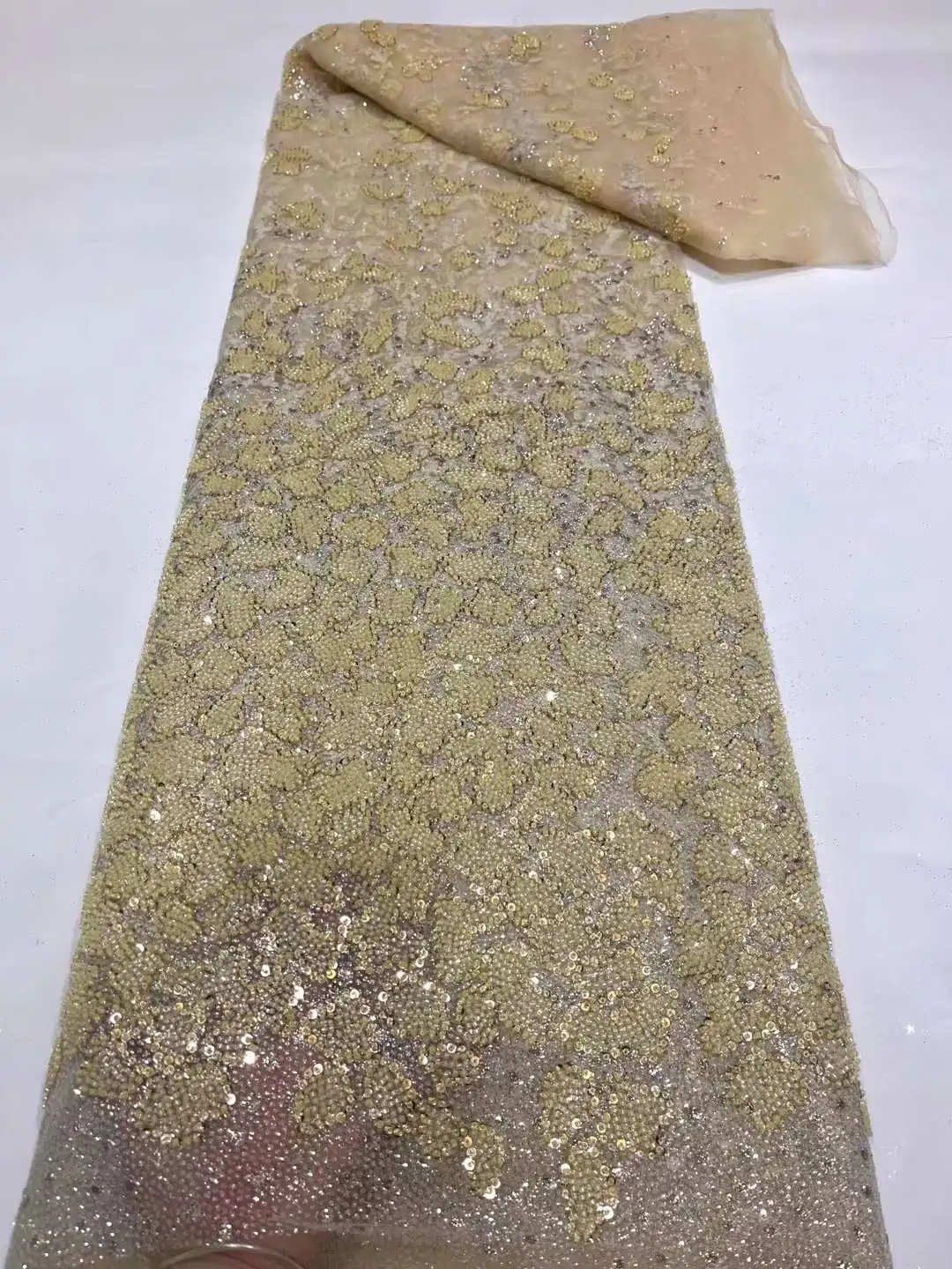 

2023 High Quality African Groom Lace Fabric Embroidery Beaded Lace Fabric Handmade French Tulle Lace Fabric For Wedding Dress