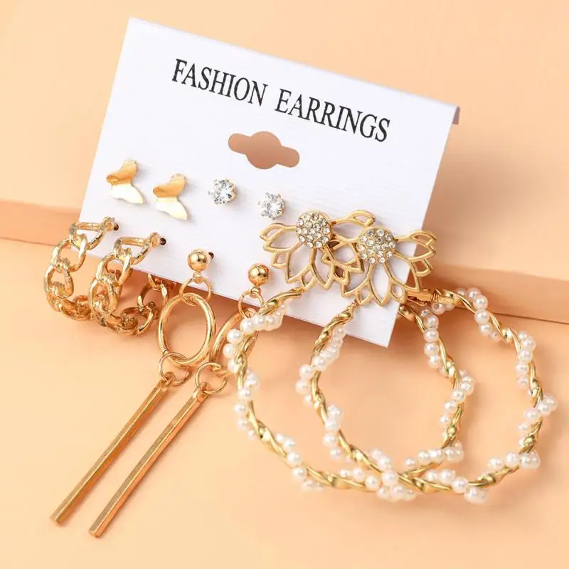 

Fashion Hoop Earrings Set Creative Retro Simple Acrylic Earrings Set Personality Punk Pearl Circle Metal Earrings