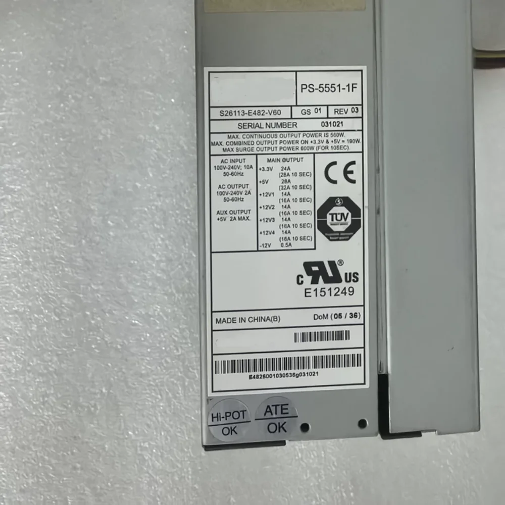 Блок питания для сервера PS-5551-1F 600W S26113-E482-V60 (art.: 3920dc4139b4e) - 3920dc4139b4e