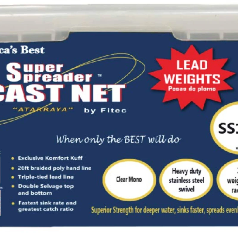 

Сетка SS100L Super Spreader Cast, синяя, 4 'Радиус, 3/8 дюйма сетка, 1 Lb wts