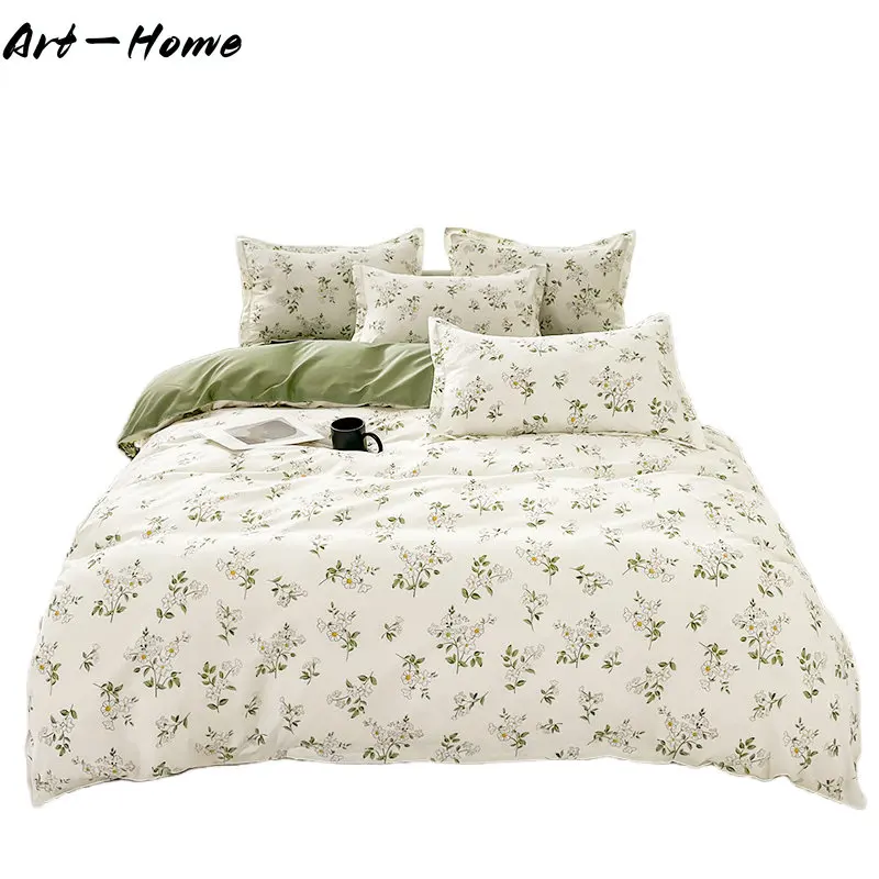 

Хлопковый комплект постельного белья 3/4 шт., мягкое свежее мультяшное одеяло с начесом, включая пододеяльник, наволочки, простыни 200x230