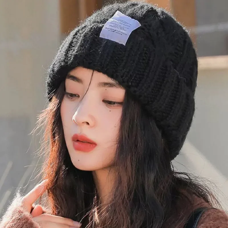 Сплошной цвет вязаная шапка зимняя женская и мужская простая удобная с буквами