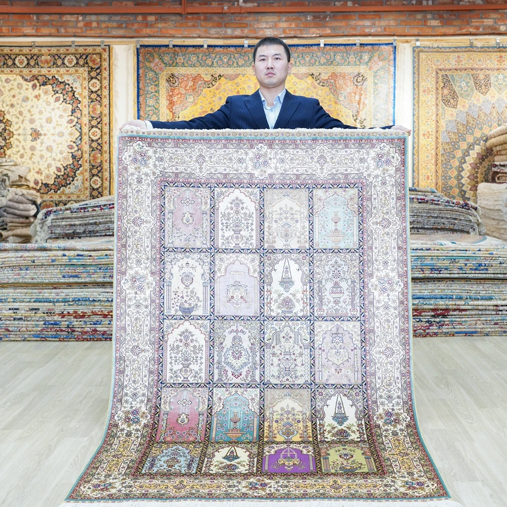 

Традиционный турецкий коврик 4 'x 6', всесезонный выгодный Шелковый коврик Qum в античном стиле (YL0683A)