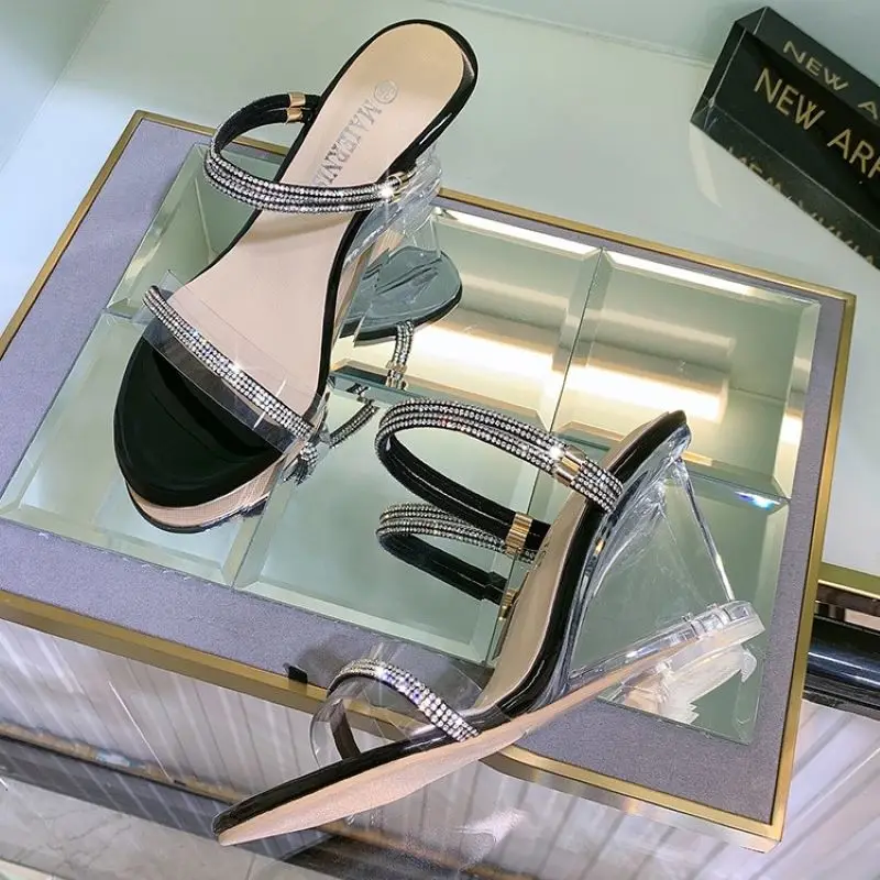 Xibeilove 2023 Summer New Women's Fashion Luxury Transparent PVC Rhinestone Wedge Sandals Party Shoes Size 35 to 41