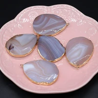 40x55mm natural stone grey agate oval gold pendant jewelry making diy necklace earring accessories healing gems charm gift decor