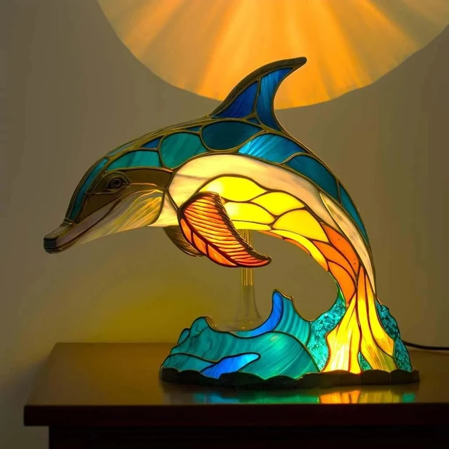 Colorful Animal Style Table Lamp Stained Glass Dragon Turtle Dolphin Night Light Home Decorations Lamp Desktop Light Ornaments 1