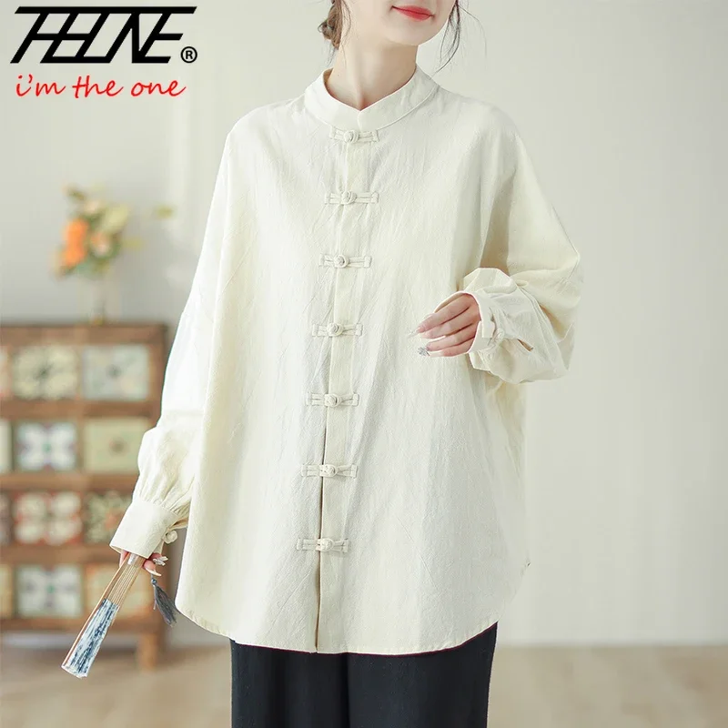 Осенняя женская блузка THHONE 2024 винтажная с длинным рукавом женские рубашки в