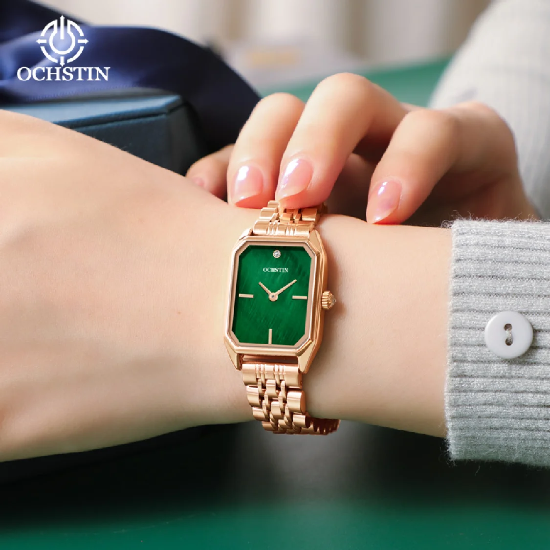 

Часы женские кварцевые из нержавеющей стали с браслетом, розового и зеленого цвета