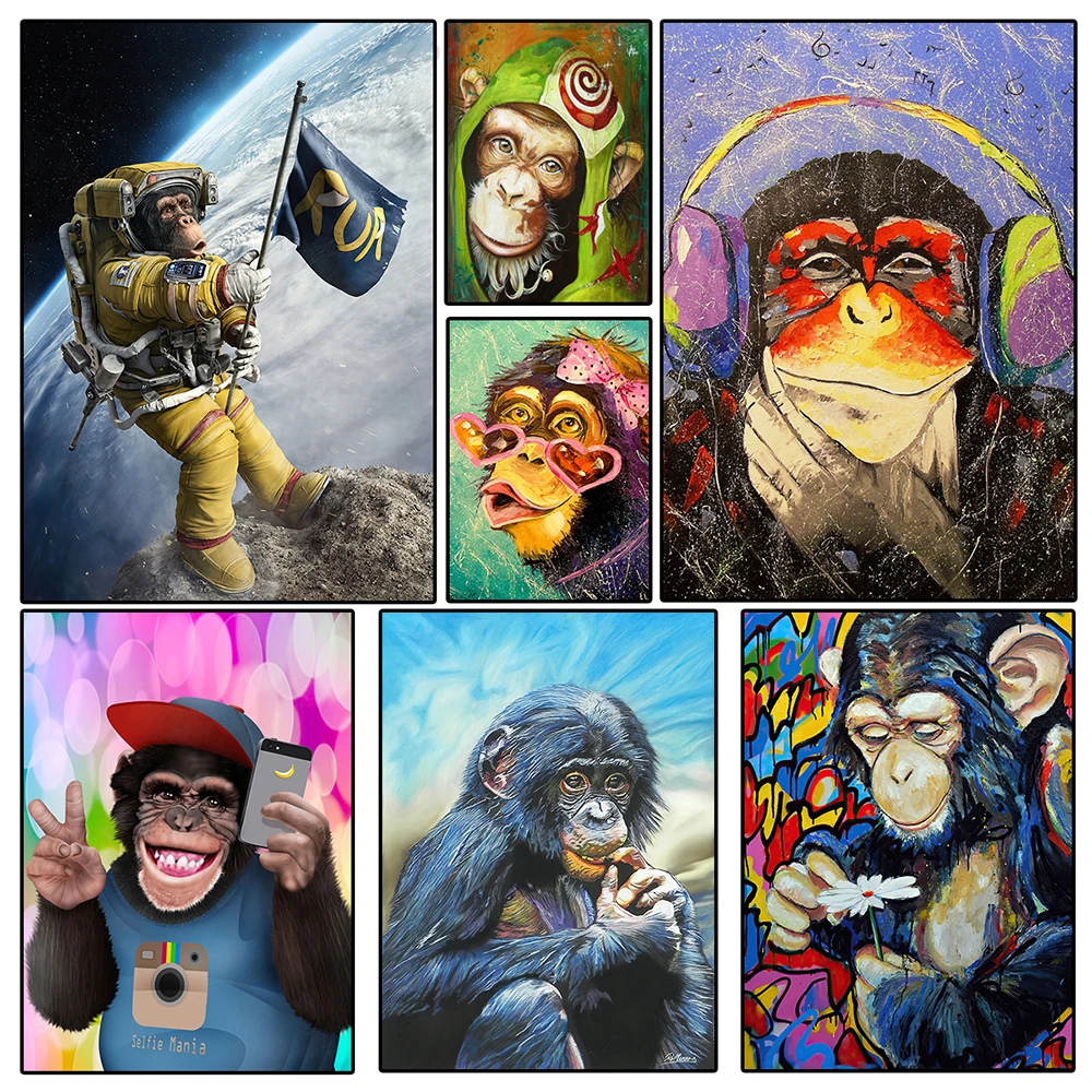 

Pop Art Monkey Canvas Poster Art Decor Painting Graffiti Modern Art Funny Animals Romm Wall Art Picture Prints Home Decor Art