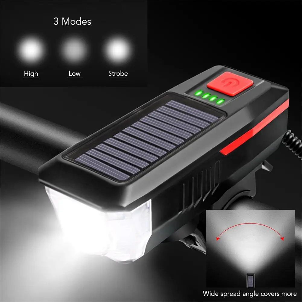 

Solar Bike Light Front Flashlight With Horn Bicycle Lantern USB Rechargeable Lamp Taillight Luces Bicicleta Cycling Accessories