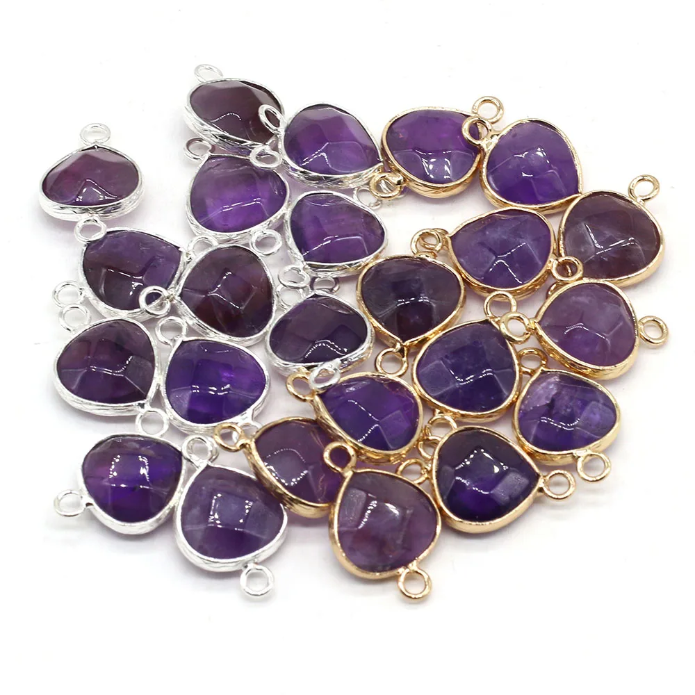 Подвеска из натурального камня красивый аметистовый соединитель золотые и