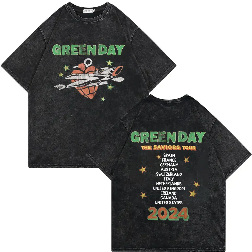 Футболка в стиле панк-рок-группы Green Day The Saviors Tour 2024 модная винтажная потертая