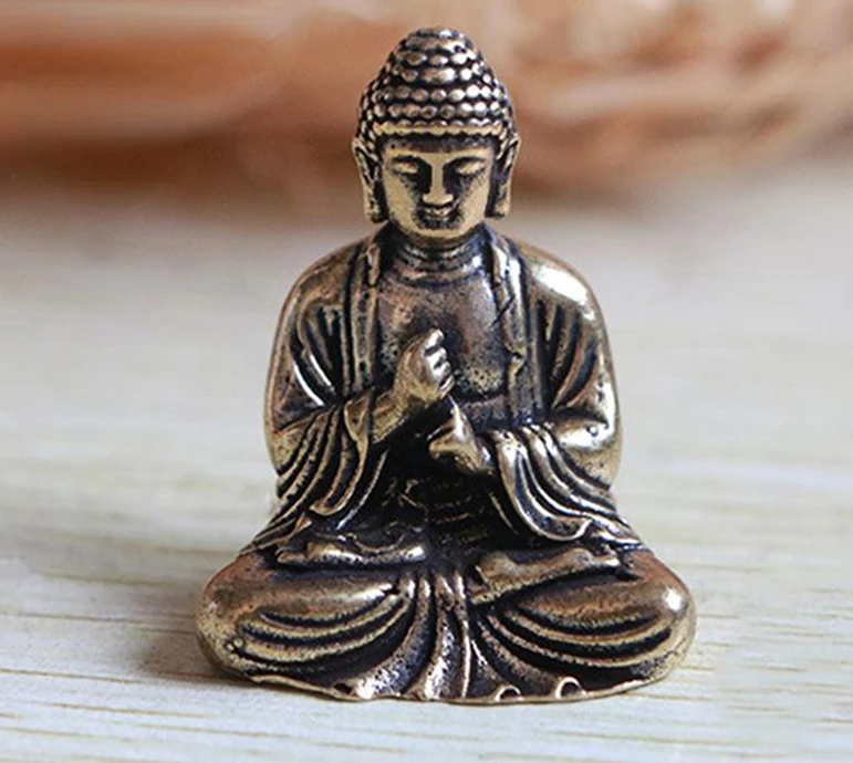 

Small Brass Buddha Statue Sitting Buddhas Figurine Desktop Decorative Ornament for Journey Worship Feng Shui Antique Home Decor