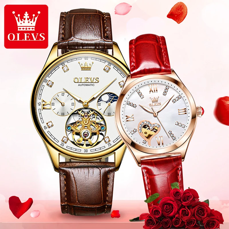 OLEVS 2022 New Couple Watches Luxury Diamond Mens Gold Plated Case Tourbillon Watch Trend Couple Watch Steampunk Reloj Hombre