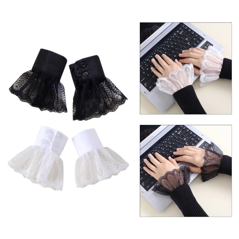 

652F Lace Pattern Wrist Cuffs Woman Shirt Sweater Detachable Fake Sleeve for Teens