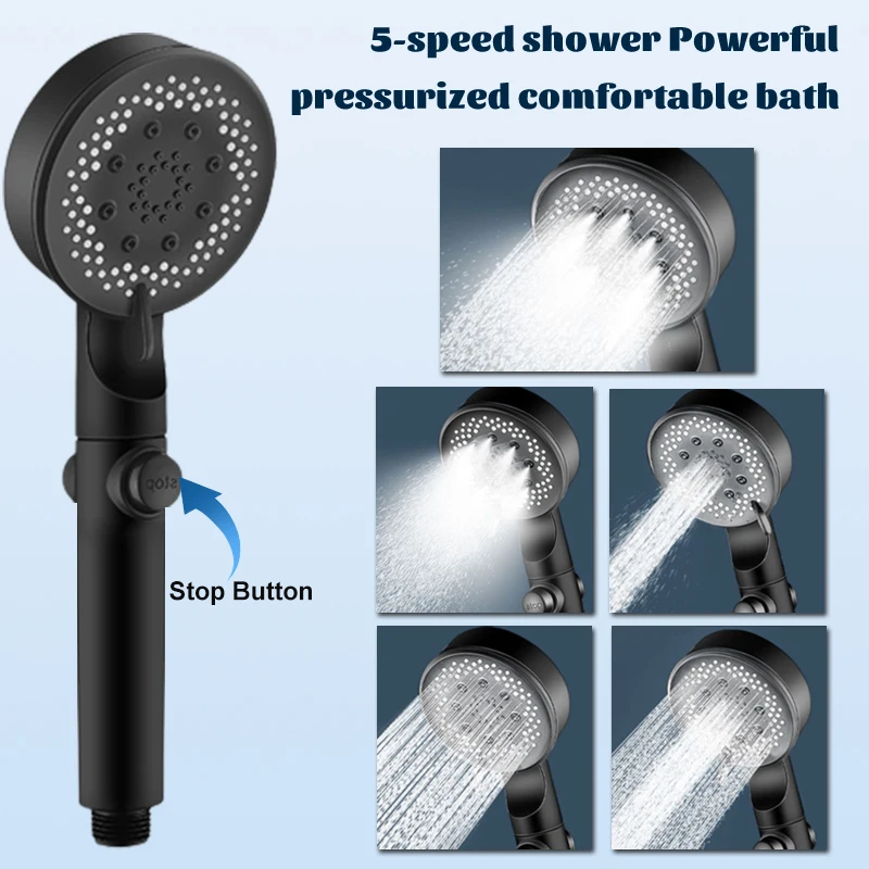 

5 Modes Shower Head Ajustable High-pressure One-key Stop Water Water-saving Hand-held Shower Head Bathroom Accessories