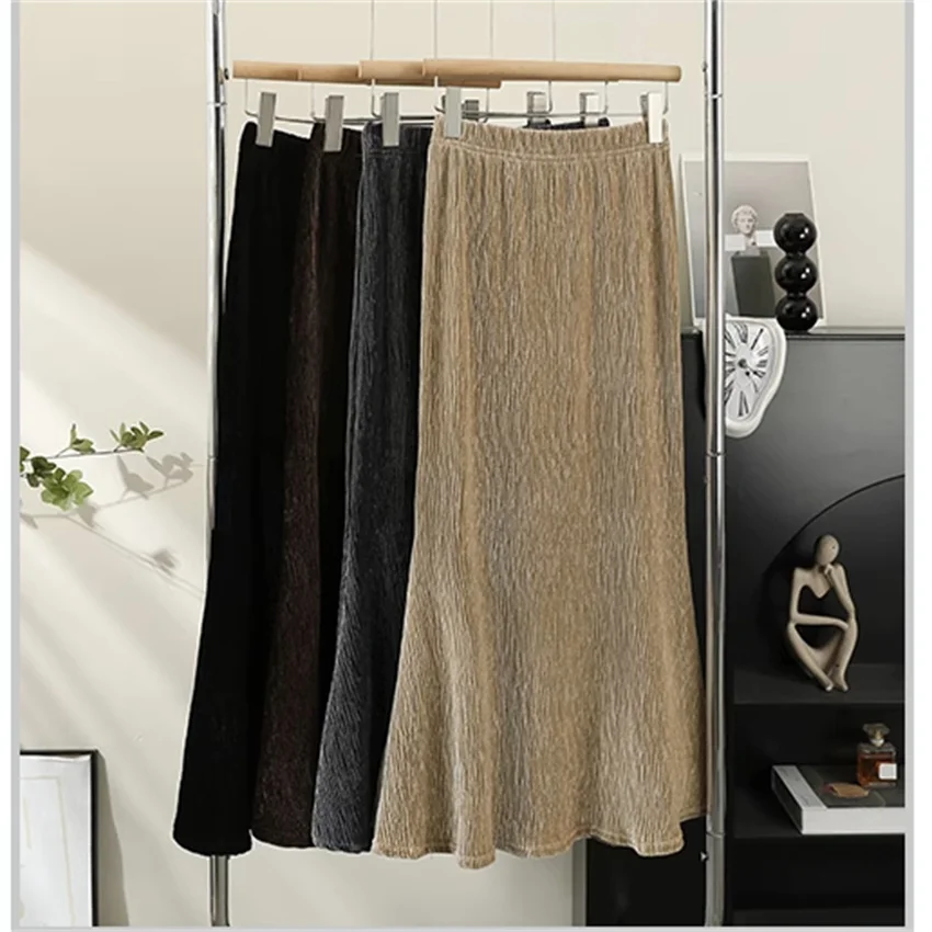 Осень-зима 2024 модная женская юбка Gowyimme золотистого цвета с высокой талией