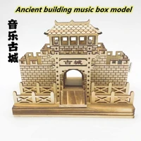 ancient city model music box wooden folk art crafts retro wooden ancient building windmill model ornaments best selling gift new