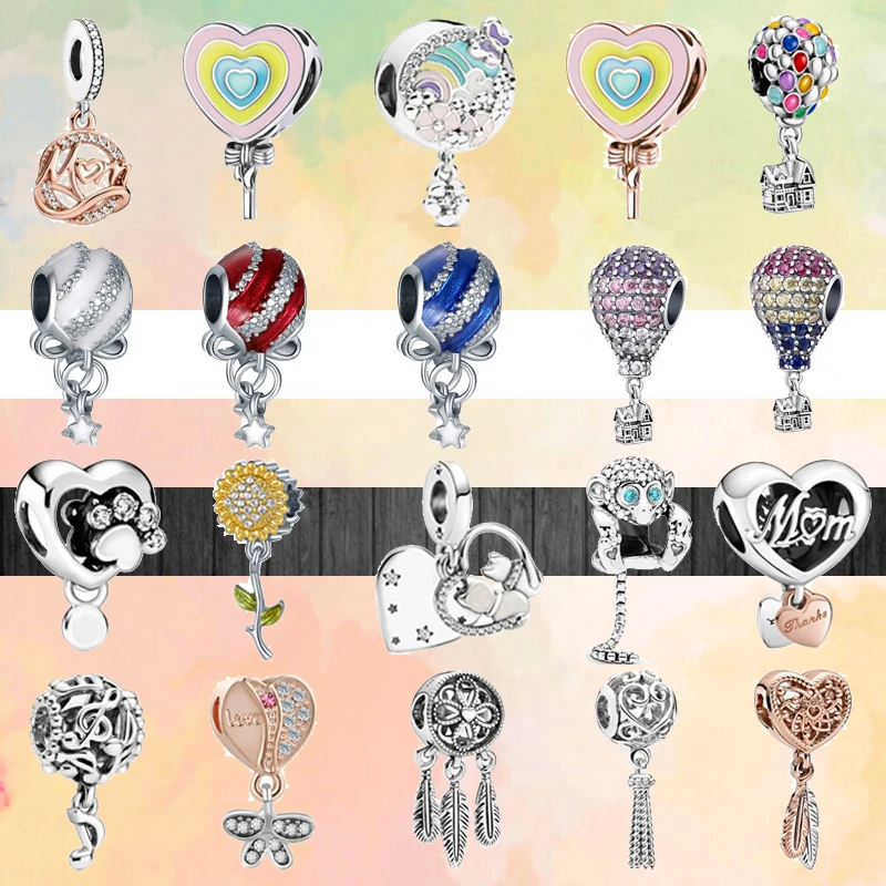 

2021 New Sunflower Flowers Feathers Balloon House Pavé Shiny Beads Fit Original Pandora Silver Color Bracelet Women Jewelry Gift