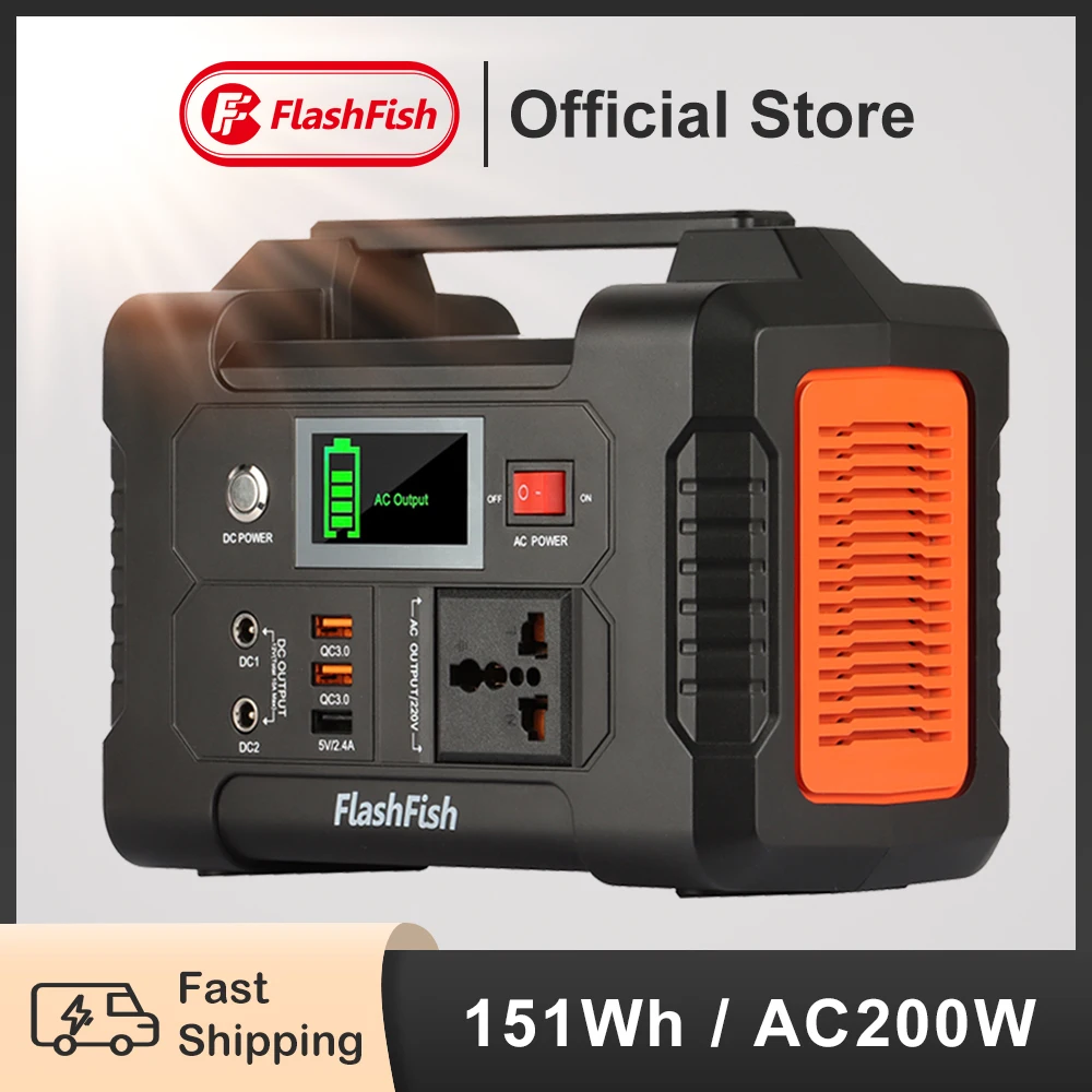 

FF Flashfish Portable Power Station 151Wh Backup Battery 230V 200W Pure Sine Wave AC Solar Generator Outdoor Camping Travel RV