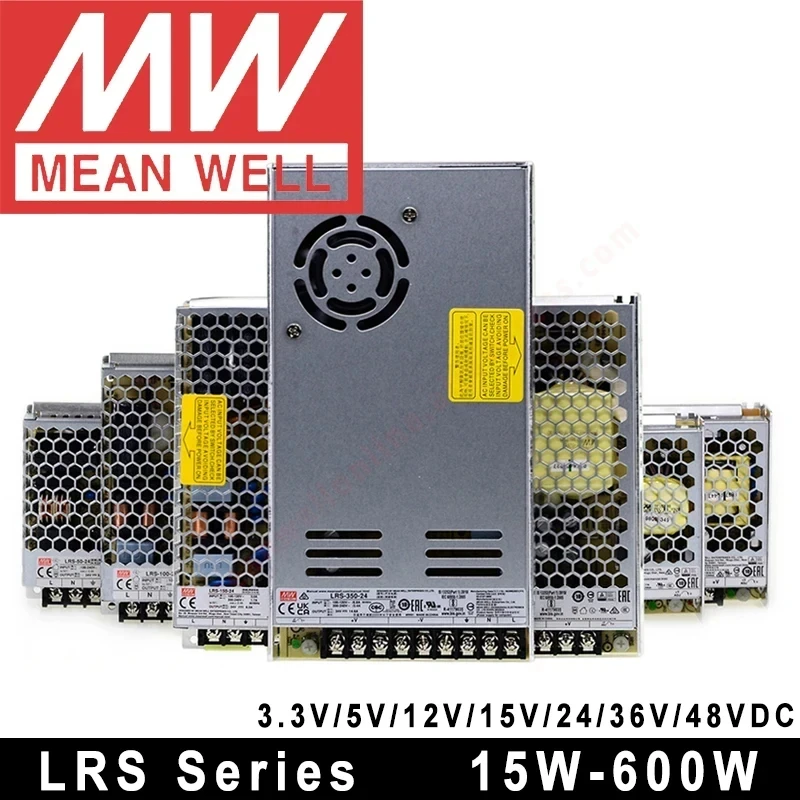Mean Well RS-15 RS-25 LRS-35 50 75 100 150 200 350 450 600 Вт 5 В 12 15 24 36 48 Импульсный источник питания с