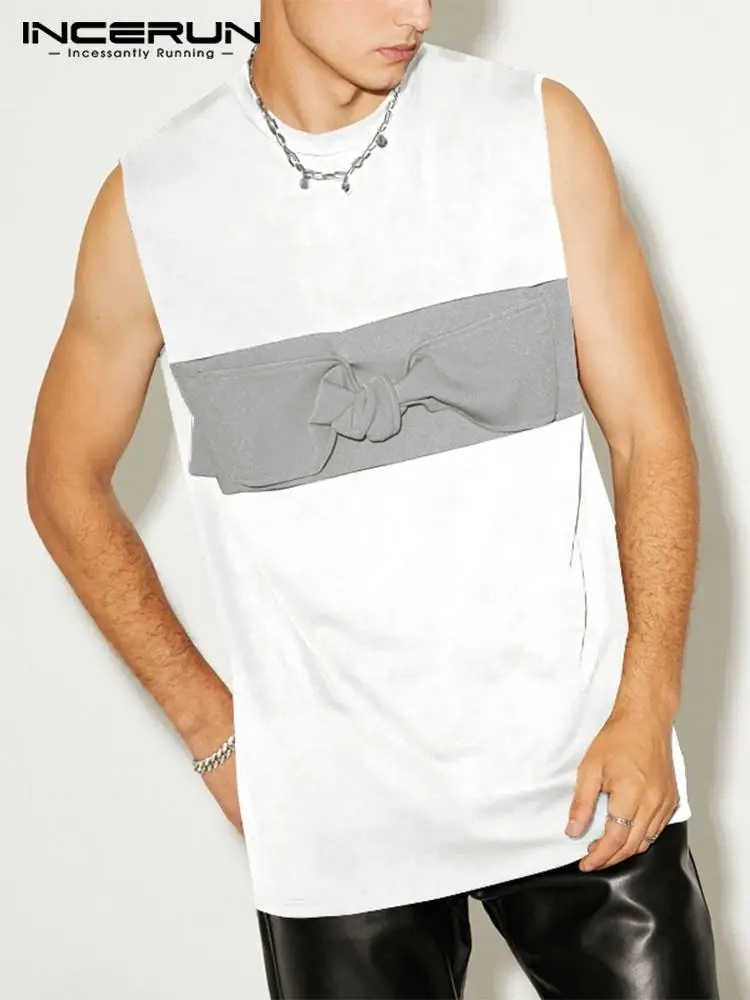 

Майка INCERUN мужская с круглым вырезом, модная уличная одежда без рукавов, повседневный жилет в стиле пэчворк, свободная рубашка для отдыха, ле...