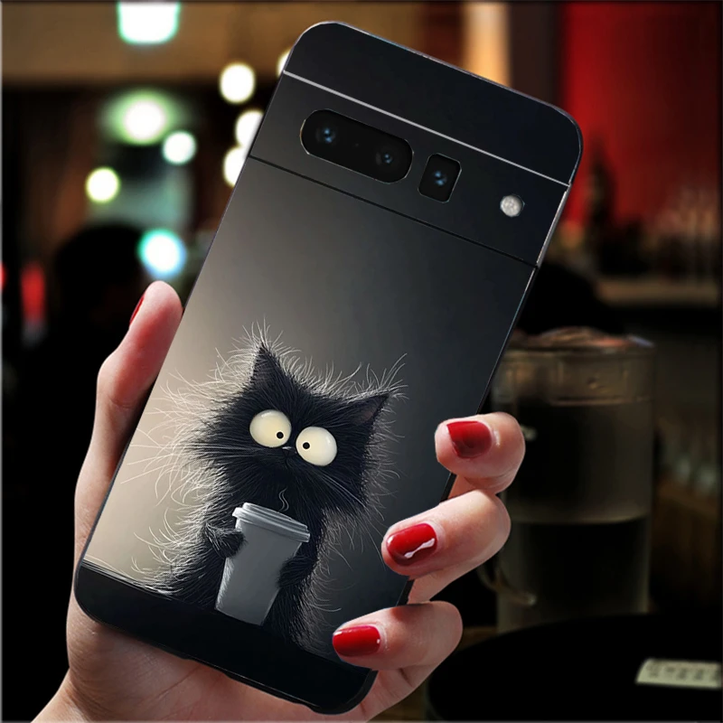Caricature cat with a mug Phone Case For Google Pixel 9 Pro XL 8 7 6 8A 7A 6A 4A 3A 3XL 5 4