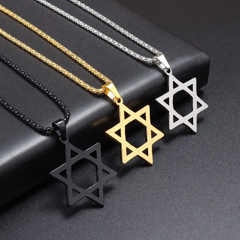 

Stainless Steel Necklace Religious Amulet Star of David Pendant Hexagonal Star Mobile Phone Men Retro Sophisticated Luxury Gift