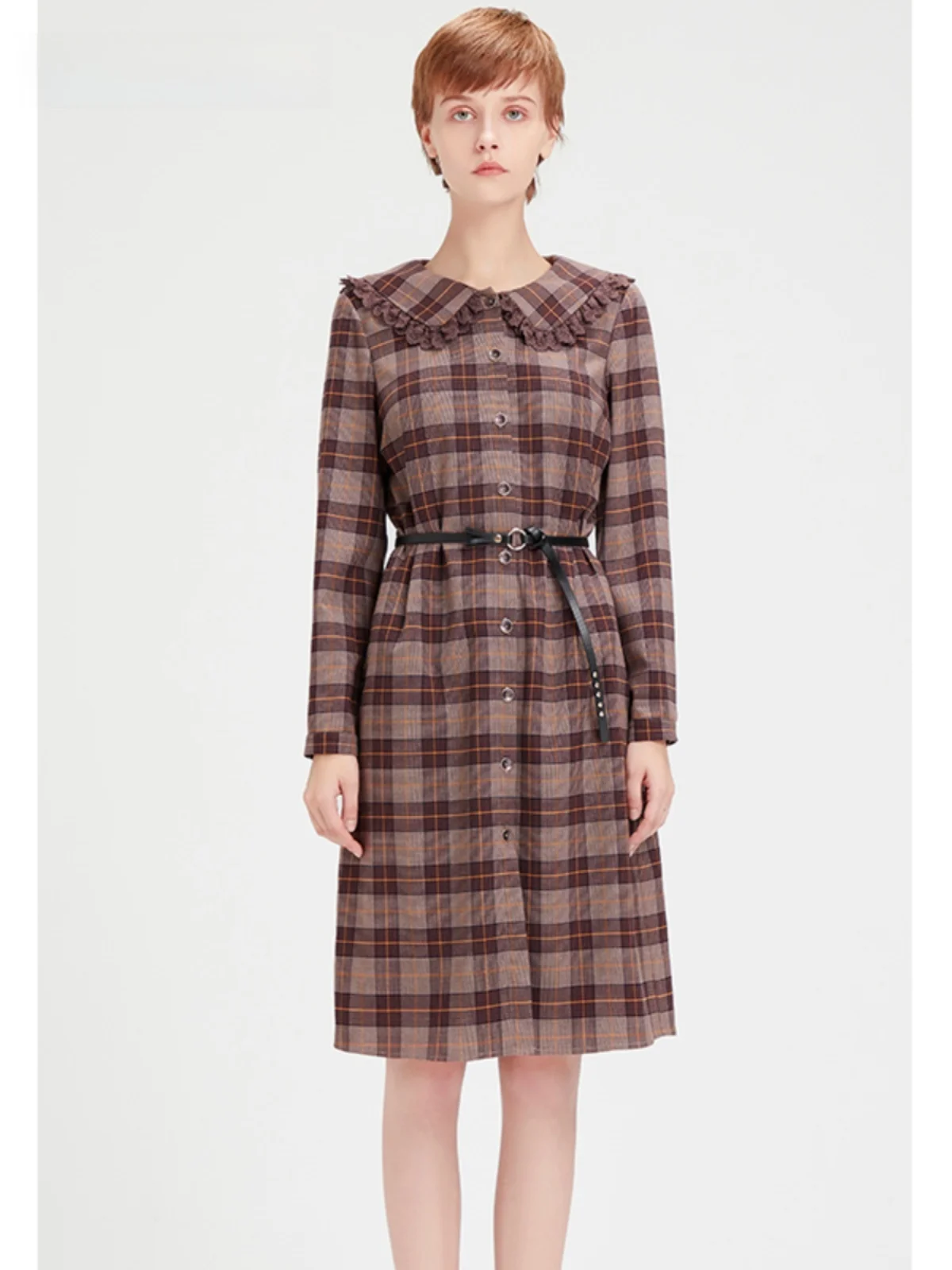 Brand Withdraw from Cupboard Fabi Plaid Mori look Korean Stretch Fashion Dress Purple Women clothes All-Matching 640392