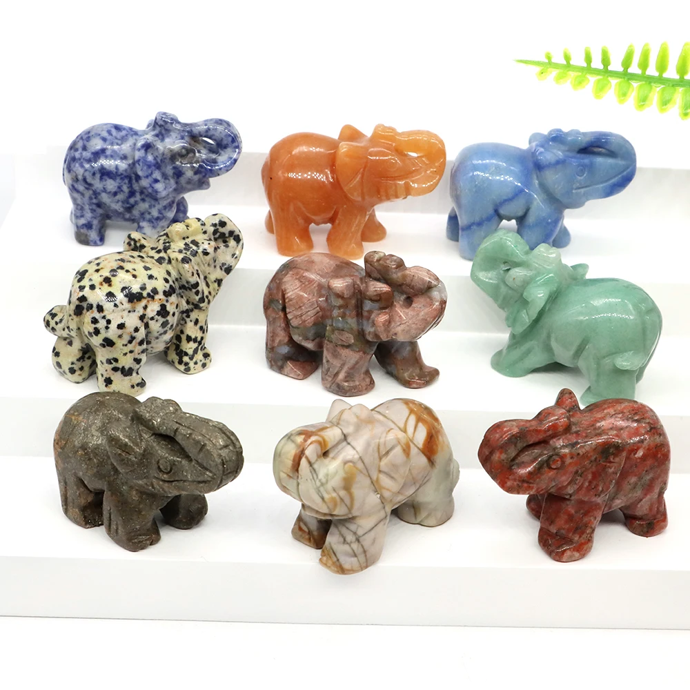 

2" Elephant Statues Natural Stone Carved Crystal Reiki Healing Animal Figurines Gemstone Crafts Home Decoration Gift Wholesale