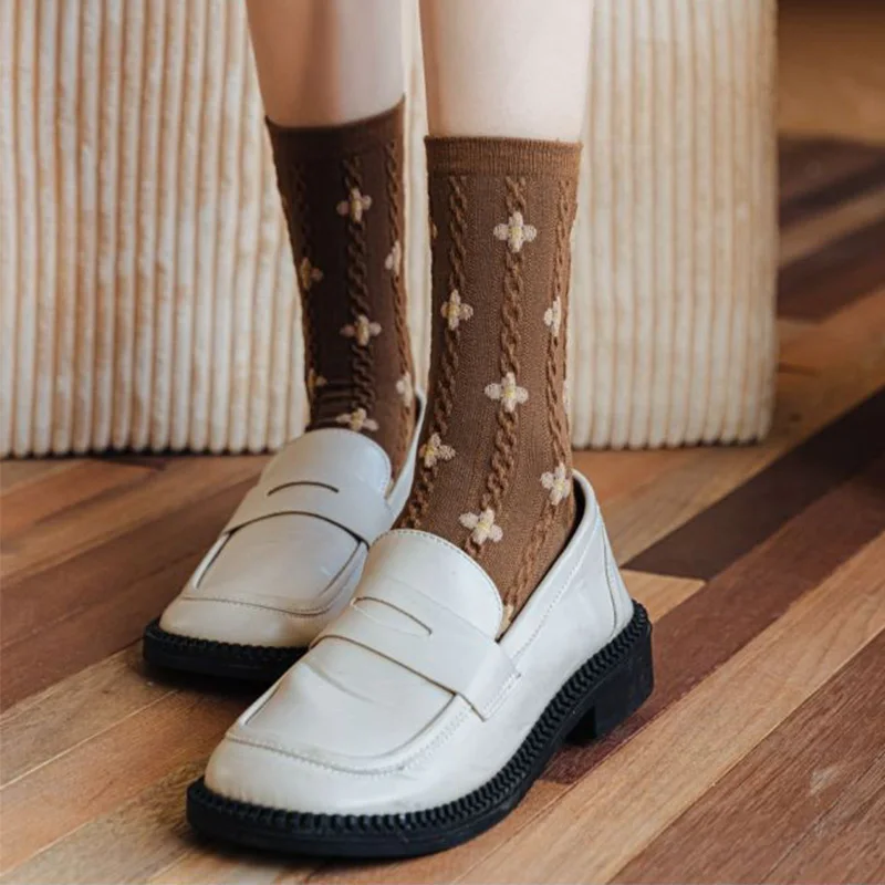 5 Pair Free Shipping Items Winter Socks Woman Fashion Print Long Cotton Socks Cute  Designer Vintage Harajuku Streetwear Socks