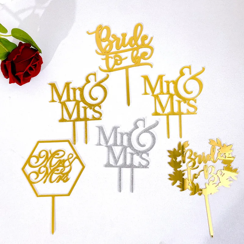 

New Mr&mrs Wedding Acrylic Cake Toppers Gold Bride To Be Wedding Cupcake Topper for Baby Wedding Party Cake Decorations 2022