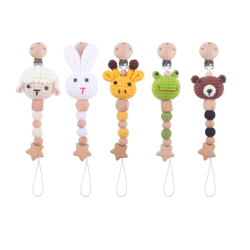 

Carttoon Animal Baby Pacifier Chain Clip Crochet Beads Nipple Dummy Holder Teething Soother Molar Toys Wooden Beech Clip