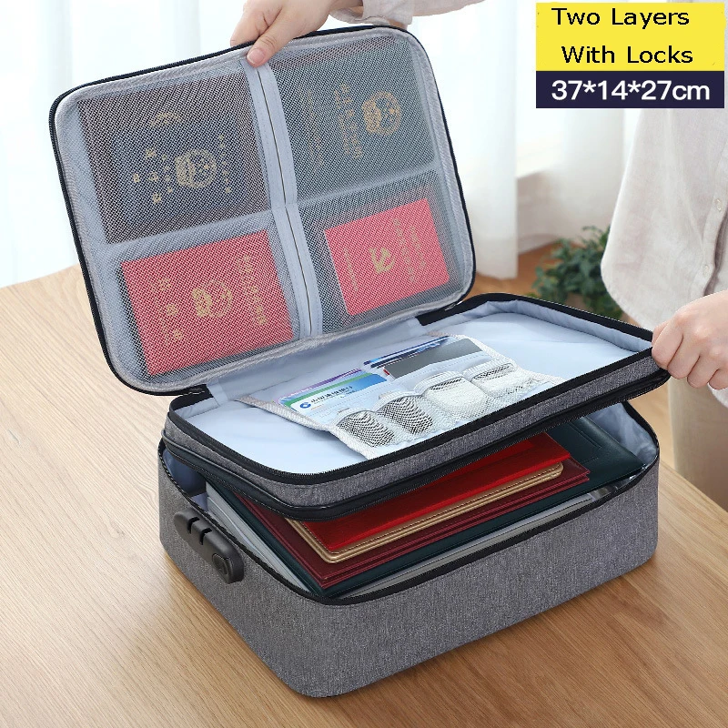 

Large Capacity Multi-Layer With Lock Document Tickets Storage Bag Certificate File Organizer Case Home Travel Passport Briefcase