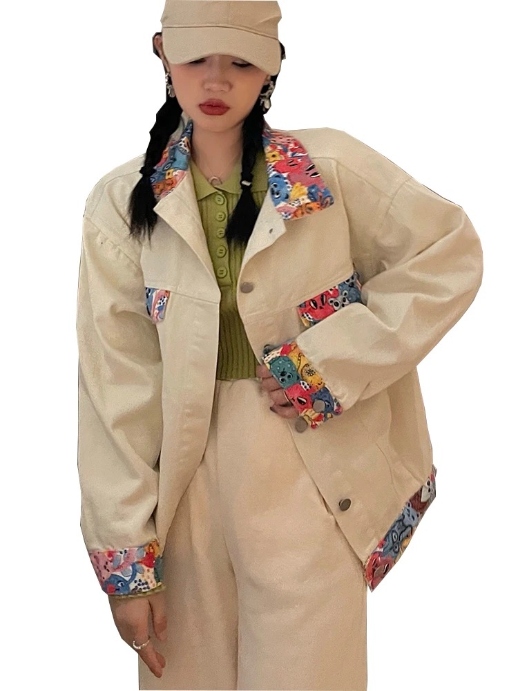 

Женская джинсовая куртка с длинным рукавом, в стиле Харадзюку