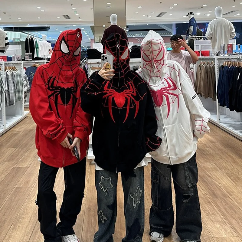 

Vintage Embroidery Spider Hoodie Women Men Casual Full Zip Up Hood Shirt Harajuku Streetwear Oversized Sweatshirts Y2K Clothes