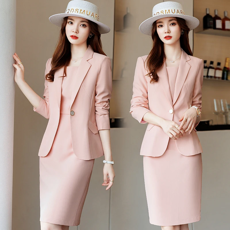 Pink Blue Black Apricot Slim Fit Suit+New Dress Wholesale Spring and Autumn Casual Set Korean Fashion Dress