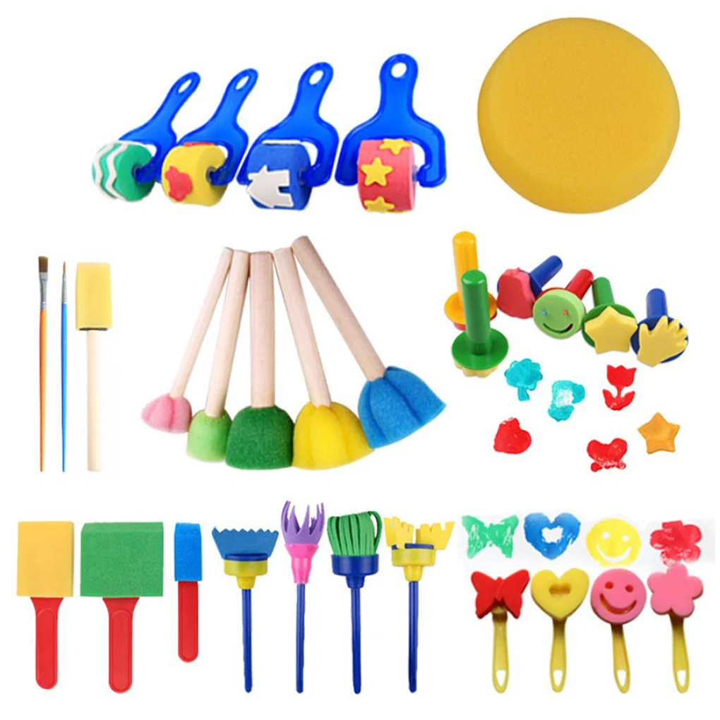 

Pack of 30 Paint Sponge Brushes Drawing Coloring Early Tools Roller Toddler Toys Kindergarten Creativity Artist Toy