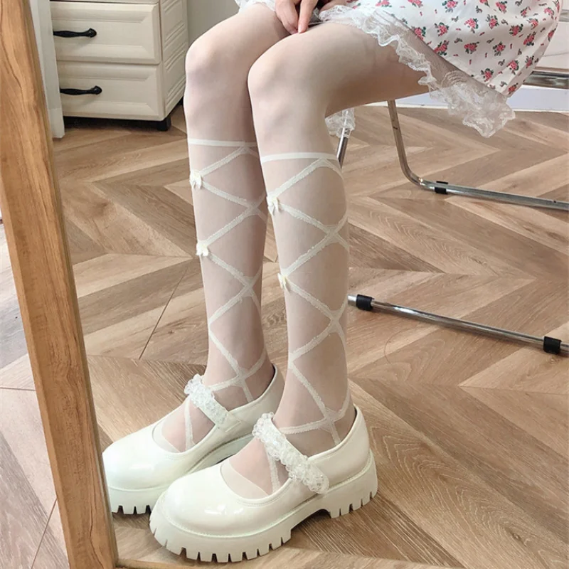Ultra-thin Nylon Tights Pantyhose Jk Japanese Style Thigh High Stockings Tights Women Lolita Sweet Girls Cute Bowknot Pantyhose